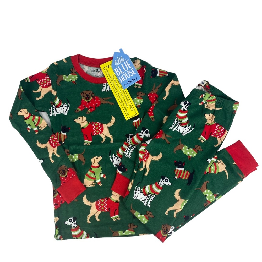 Little Blue House by Hatley Green Woofing Christmas Dogs Pajama Set - Size 6 NWT